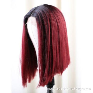 Wholesale Red Colored Human Hair Bob Cut Wig 100% Peruvian Human Hair 150% Density 99j T Part Lace Front Wig For Women
